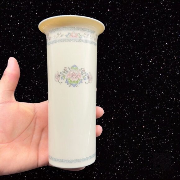 Vintage Lenox Vase Charleston Silver Edge Pink Blue Flowers USA Porcelain 6.5”T - Picture 3 of 13